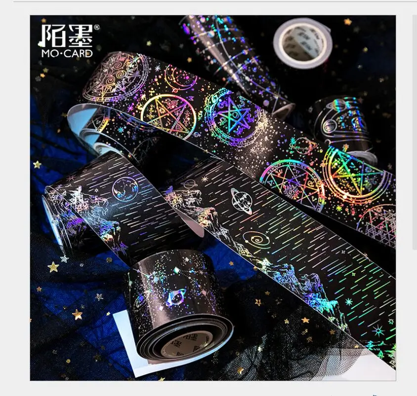 

Bronzing laser dazzling Black magic astrology Starry night sky galaxy meteor Washi Tape DIY planner Scrapbooking Masking Tape