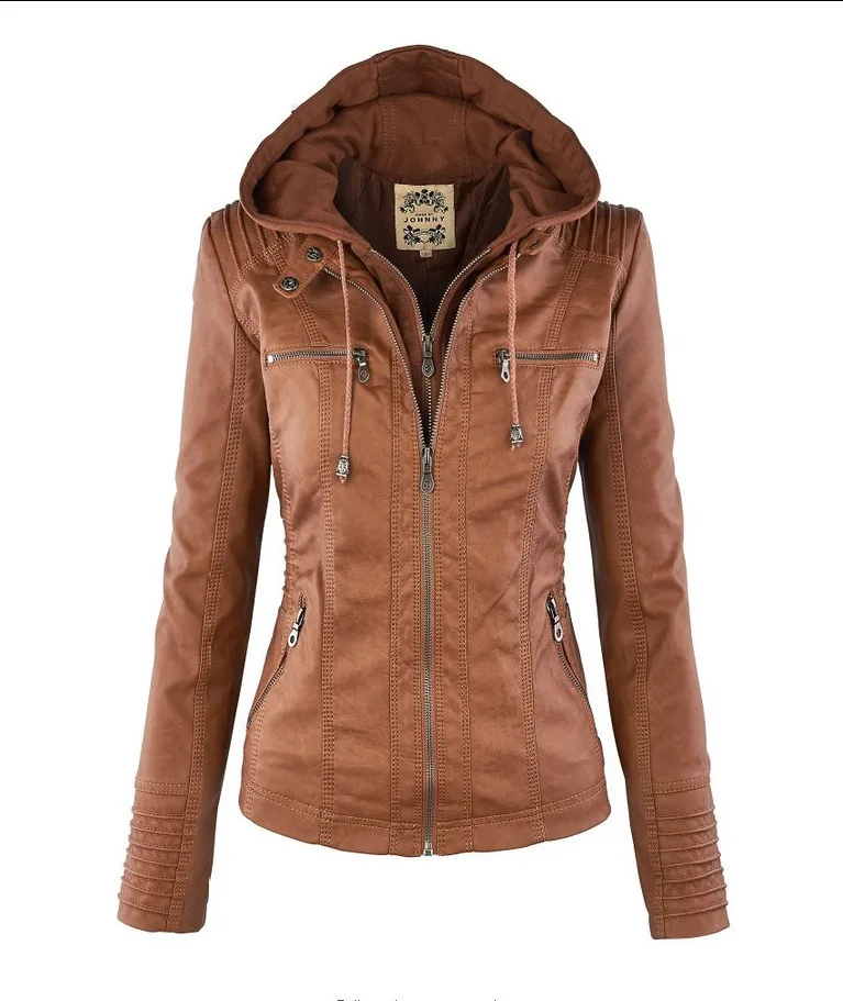 

Arrival Plus Size Women Fashion Autumn Winter Coat Jacket Long Sleeve Zipper Stylish Slim Removable Hooded Leather 5XL 6XL 7XL