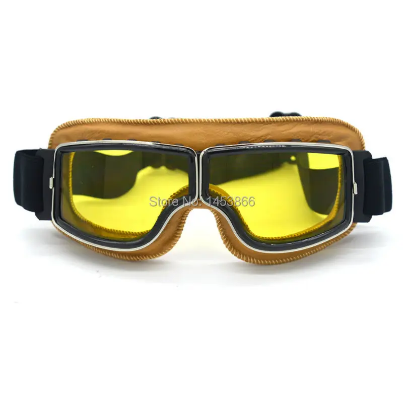 Мотоциклетный шлем очки Пилот Ретро Винтаж кожа Желтый солнцезащитные очки для Harley Cruiser Чоппер кафе гонщик