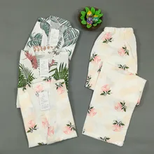 Японский пижамный комплект с длинными рукавами и брюками, женское тонкое хлопковое Двухслойное газовое кимоно, Ночная одежда большого размера