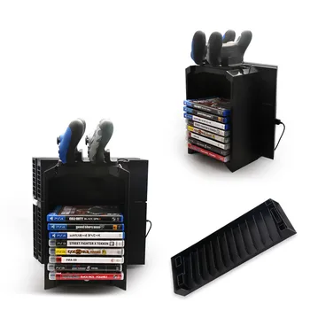 

Multifunctional Disk Storage Holder Tower with Controller Charger Dock Station With Micro USB Cable For PS4 Game Controller