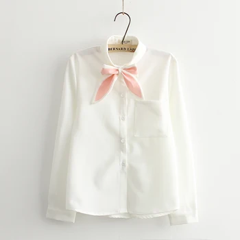 

Spring New College Style Chiffon Shirt Female Long Sleeve Korean Cute Rabbit Ear Top College Elegant Sweet Lolita Style Shirt