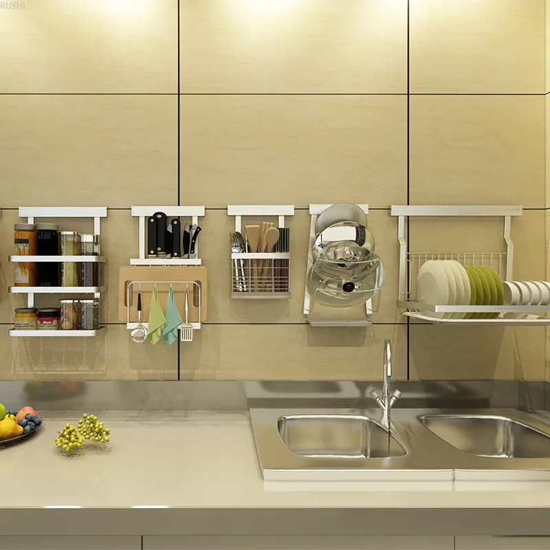 

Free Punch 304 Stainless Steel Kitchen Storage Rack Wall-mounted Bowl/dish/seasoning/knife/pot Lid/tableware Rack Kitchen Shelf
