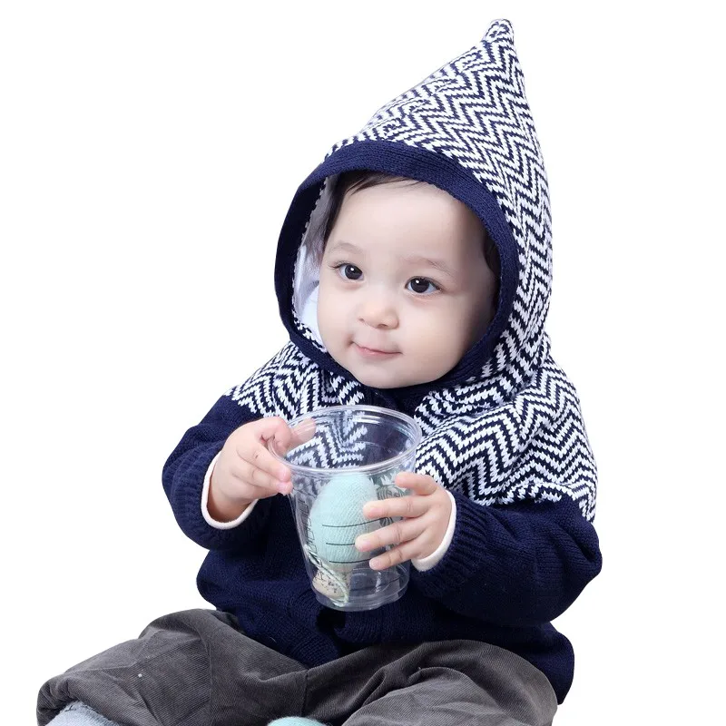 Autumn Winter Baby Boys Girls Knitted Jacket Striped Hooded Infant