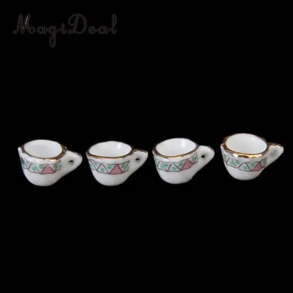 MagiDeal 15Pcs 1/12 Scale Dollhouse Miniature Dining Ware Porcelain Tea Set Plate Floral Print for Home Office Coffee Decor Gift