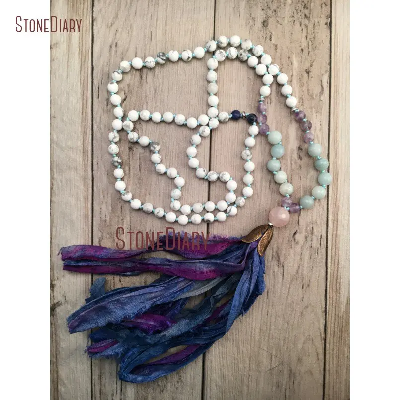 20180313-NM11111-Gemstone Mala Necklace Sari Silk Tassel 108 Mala Necklace Mala Beads Boho Tassel Amethyst and Amazonite Hand Knotted Yoga Jewelry Lotus_4