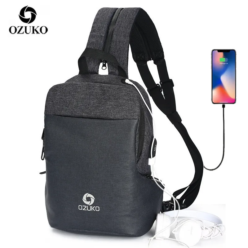 OZUKO Multifunction Shoulder Crossbody Bag Waterproof Messenger Bags Chest Pack Men Fashion Male Chest Bags USB Charging Travel