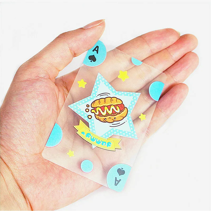 

54 PCS Waterproof Playing Cards Transparent Cartoon Food Recognition Fun Poker Card Board Game PVC Poker Party Family Gaming