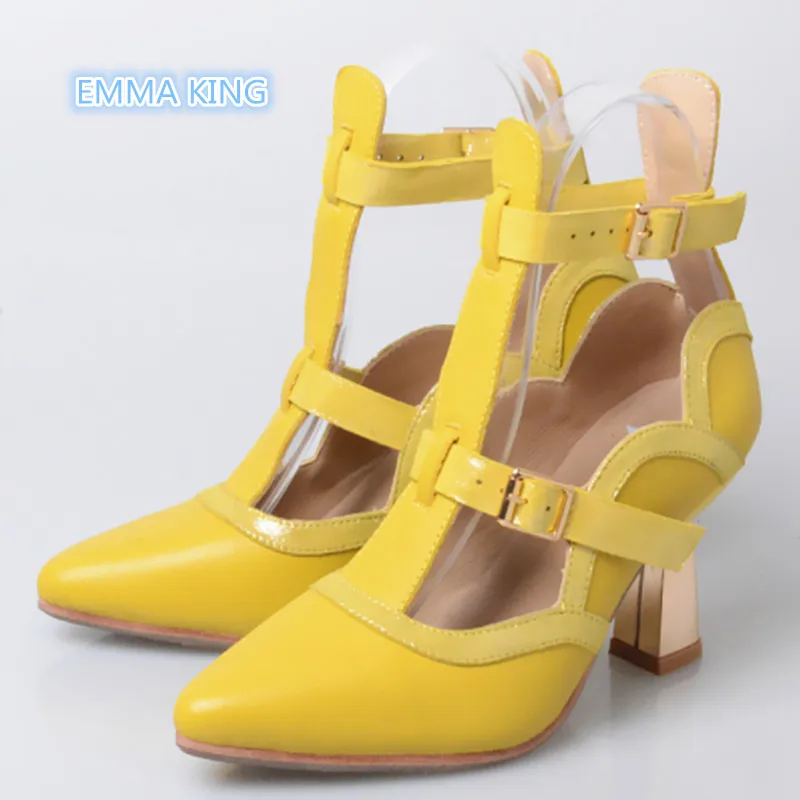 

2019 New Leather Women Pumps High Heels Pointed Toe Fashion Gladiator Sandals Ankle Buckle Strap Strange Heels Zapatos De Mujer
