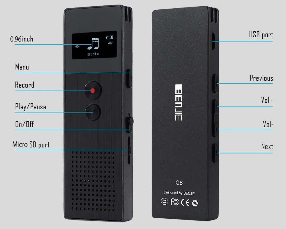 MP3 Player Original BENJIE C6 S HiFi MP3 Player 8GB FM Radio MP3 Music Player External Speaker Voice Recorder sandisk mp3 player