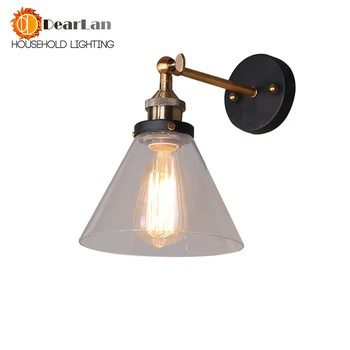 Vintage Iron American Single Head Wall Lamp Loft Study Foyer Dining Room Wall Lights Bedside Glass Wall Lamps For Bedroom wall lamps vintage led creative cage e27 sconce wall lights for living room bedroom bar 2 pcs vintage black loft iron wall lamp