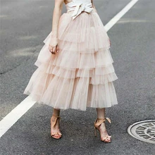 Юбки для женщин s Женская юбка-пачка принцессы Тюль для нижней юбки длинные многослойные юбки-солнце розовый синий плотная плиссированная юбка