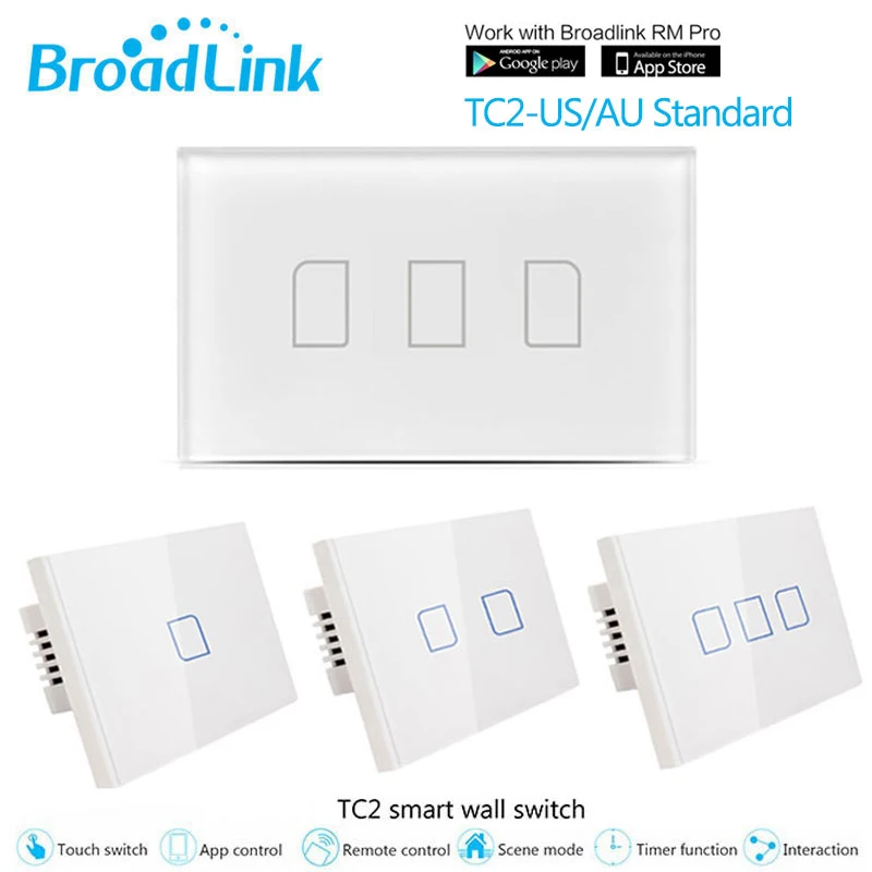 

Broadlink TC2 Wireless Touch Switch 1/2/3Gang US AU RF433 Switch Smart Home Automation Wifi Remote Control Light Wall Switches