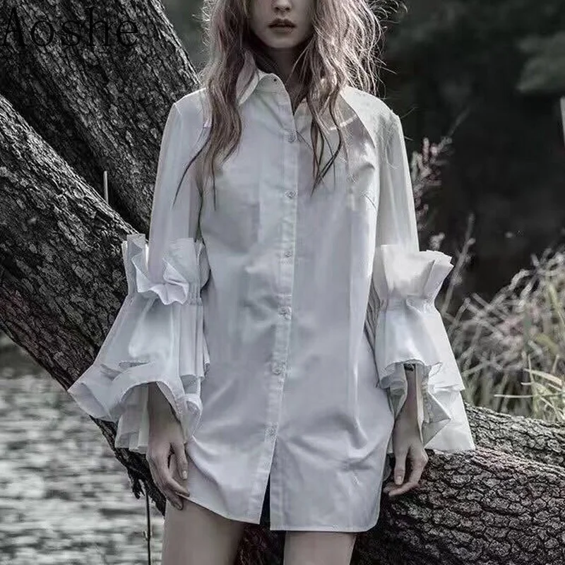 

2019 Design fold Lotus leaf horn sleeve new women's long-sleeved shirt female