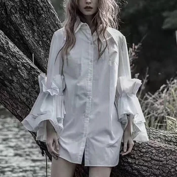 

2019 Design fold Lotus leaf horn sleeve new women's long-sleeved shirt female