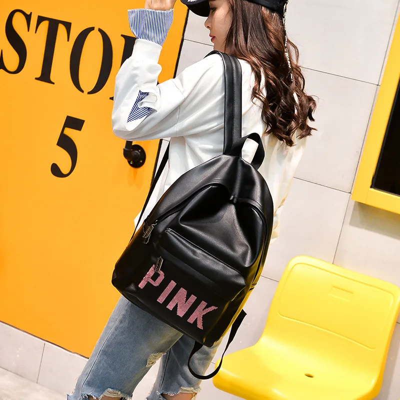 Женский кожаный рюкзак с розовыми буквами Bolsas Mochila Feminina большой школьный для