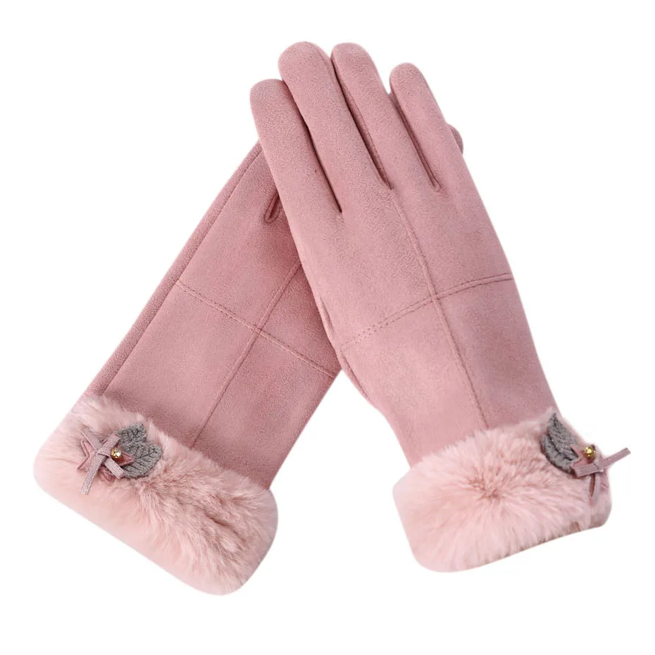 Модные женские меховые перчатки, Осень-зима, милые женские перчатки, сохраняющие тепло, полный палец, зимние варежки, для спорта на открытом воздухе, женские перчатки - Цвет: Pink