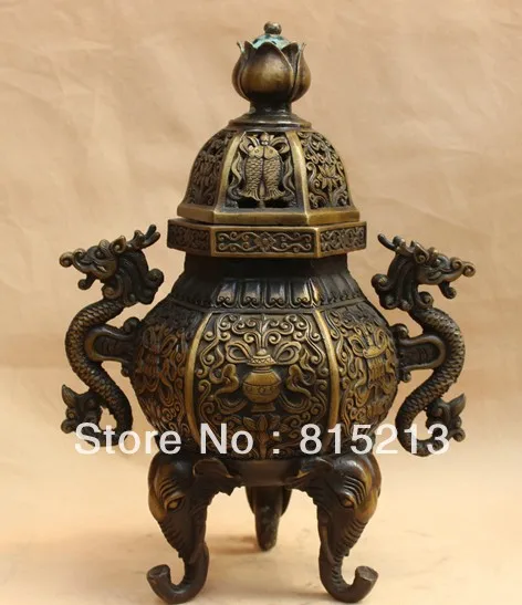 Bi00141 Династия Китайский Дворец Бронзовый Дракон 8 Благоприятный Символ Incenser Горелки Кадило