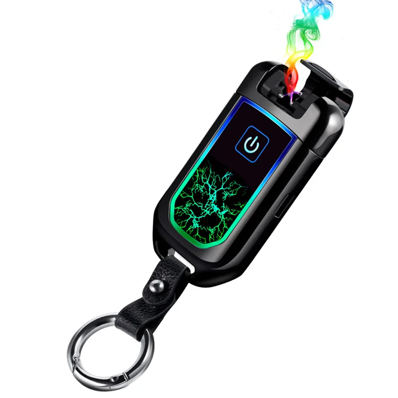 Keychain Double Fire Plasma Arc Lighter Cigar Cigarette Lighter Touch Sensor Switch LED Screen Display Battery Lighter