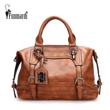 FUNMARDI Винтажные восковые кожаные сумки Бостон Сумки кросс-боди Женская сумка Через Плечо Сумка-Мессенджер из PU Кожи Роскошная Сумка-тоут WLHB3009