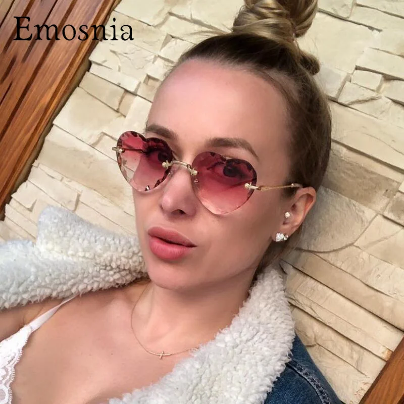 

90S Sexy Heart Sunglasses Women Luxury Rimless Small Sun Glasses Brand Designer Eyewear Red Candy Gradient Lens UV400