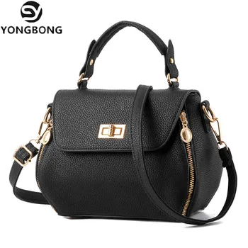 

YONGBONG Women Small Pu Leather Shoulder bags Girls Crossbody Messenger Zipper bag Lady Handbag Femme Sac A Epaule bolso Black