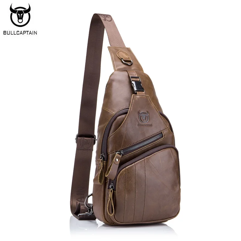 

BULLCAPTAIN Brand Genuine Leather Men Bag Chest Pack Vintage Cowhide Men Single Shoulder Crossbody Bags Casual Travel Chest Bag