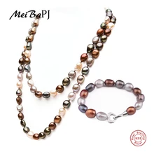 [Meibapj] Мода в стиле барокко настоящая жемчужина комплект 925 серебро украшения для женщин 10-11 мм с подарком коробка