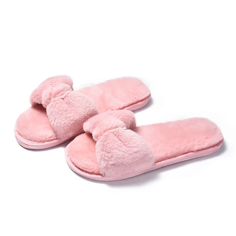 Женские пушистые меховые приятные тапочки с открытым носком; удобные плюшевые домашние сандалии; мягкая зимняя Нескользящая спа-обувь на плоской подошве