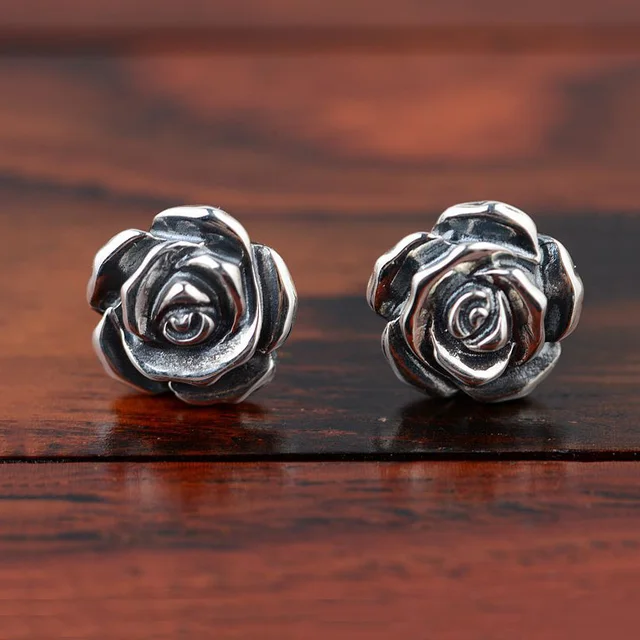 Vintage 925 Silver Stud Earring Gz Rose Flower Boucle D Oreille S925 Vintage 925 Silver Stud Earring Gz Rose Flower Boucle D Oreille S925 Sterling Earrings