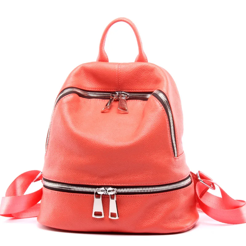 

New Genuine Leather Women Backpack Watermelon Red Travel Bag Ladies Female Shoulder Bag Real Cowskin Teenager Girl School Bag