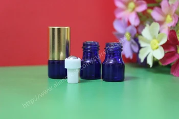 

10pcs 1ml blue roll on roller bottles for essential oils roll-on refillable perfume bottle deodorant containers with gold lid