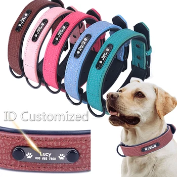 

Personalized Dog Collars adjustable Soft Leather Custom Dog Collar Name ID Tags For Cat puppy Large Dogs collar Pet Accessories
