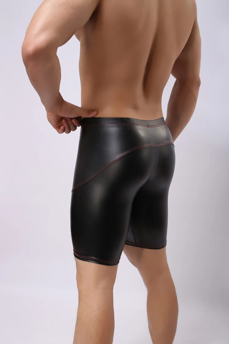Sexy Men Plus Size Wild PVC Faux Leather Panties Shorts Boxer Wetlook Clubwear Jockstrap Fetish Gay Wear Erotic Lingerie FX21