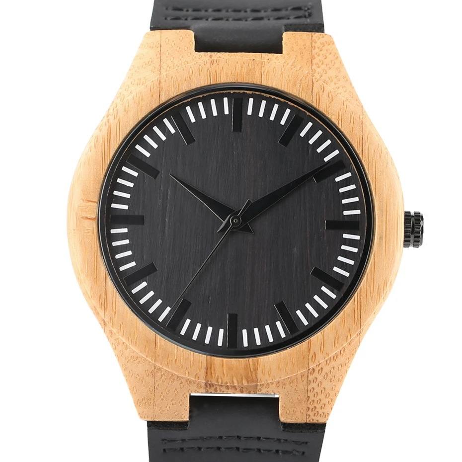 Top Gifts Super Pure Light Bamboo Case Watches Black Dial Analog Wood Watch Mens 100% Natural Casual Leather Quartz Wristwatches 2017 (4)