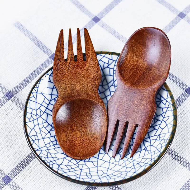

100pcs 8*3.5cm Nanmu Wood Ice Cream Dessert Spoon And Fruit Fork