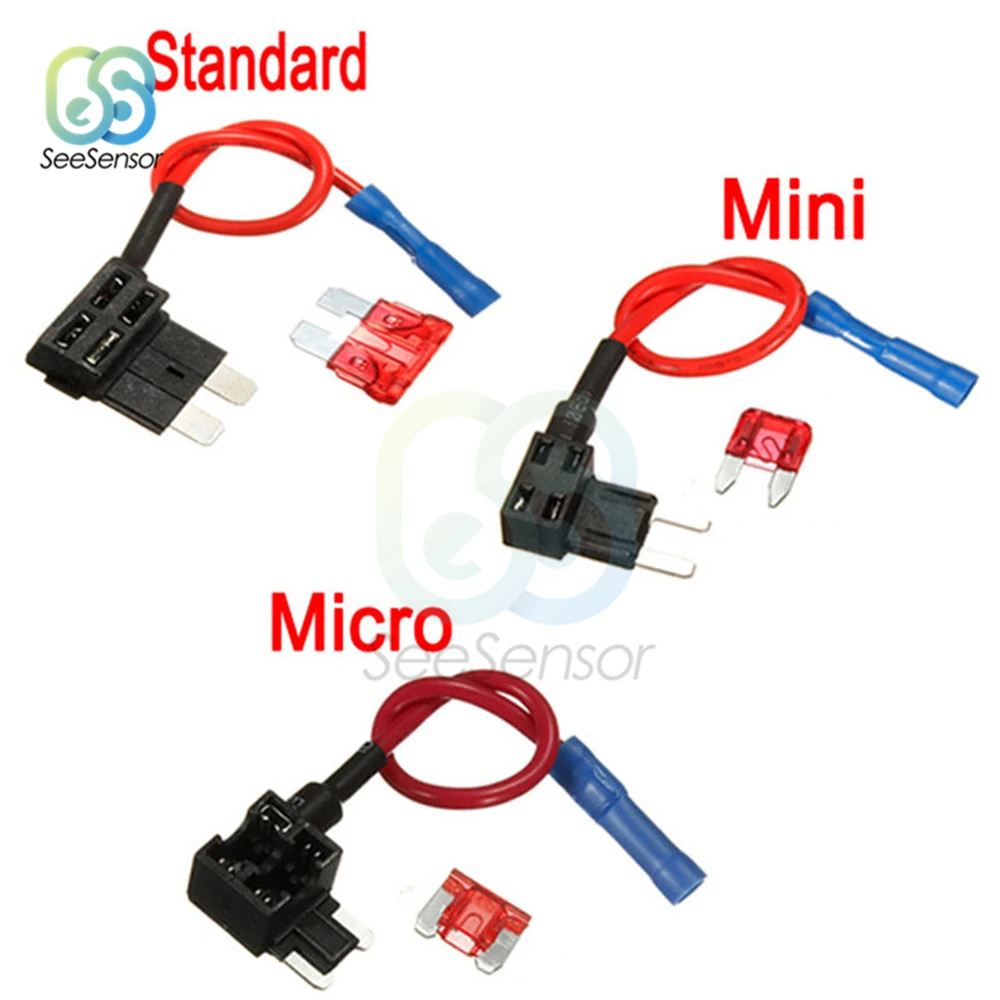 

12V Fuse Holder Add-a-circuit TAP Adapter Micro Mini Standard ATM APM Blade Auto Fuse with 10A Blade Car Fuse with Holder