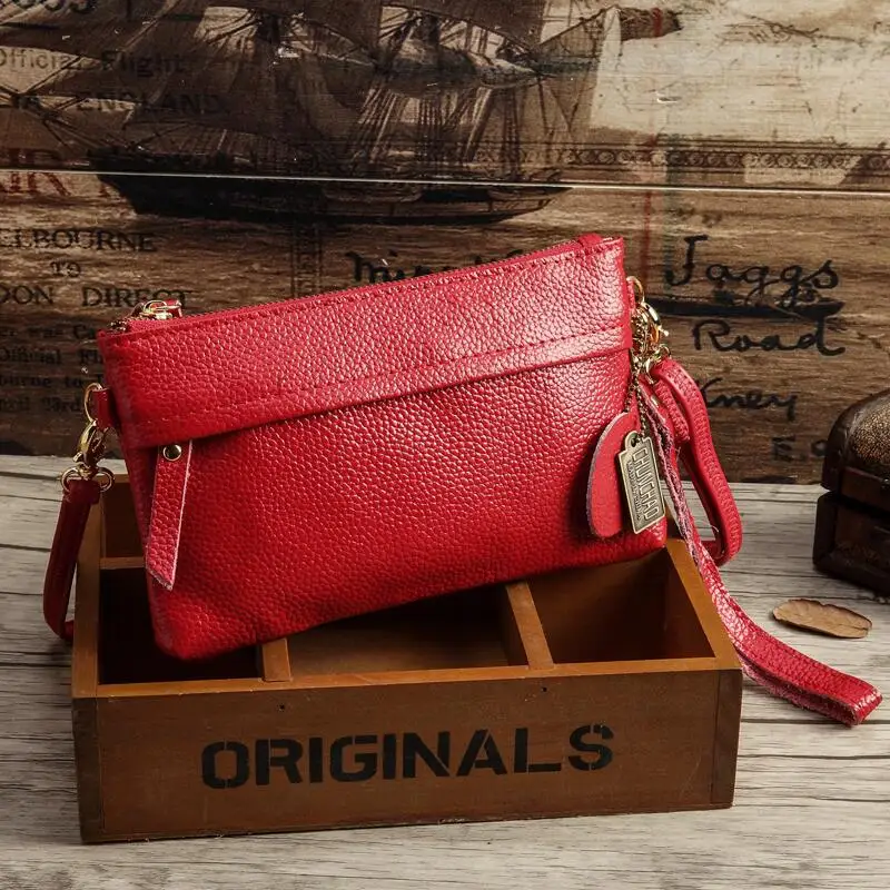 Натуральная кожа женская сумка почтальон известный бренд Женская сумка через плечо конверт клатч сумка через плечо Сумочка для женщин - Цвет: Красный