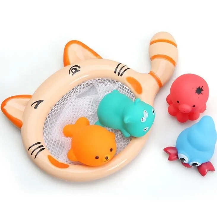 

Funny Set Of Bath Spray Water Toys Baby Boys Girls Swimming Pool Bathtub Bathroom Squeaker Fish Net Rod Ocean Animals Starfish