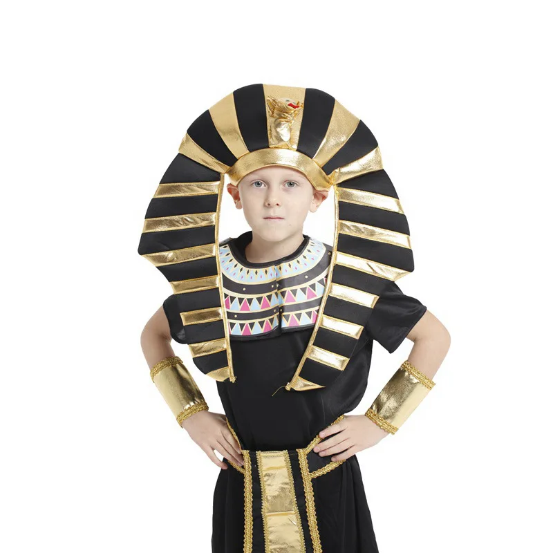 Костюмы египетского короля тута на Хэллоуин для мальчиков; детское нарядное праздничное платье; черный, желтый костюм на Хэллоуин для детей