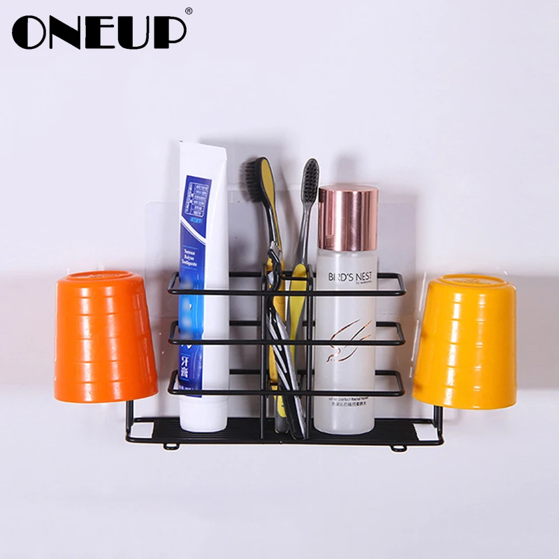 

ONEUP Wall Suction Stainless Steel Toothpaste Toothbrush Organizer Bathroom Accessories Teeth Shaped Toothbrush Shaver Holder