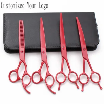 

U4Pcs 7.0" Engraving Logo Teflon Clippers For Dogs Cutting Shears Thinning Scissors Grooming-for-dog Pets Scissors Add Bag C3102