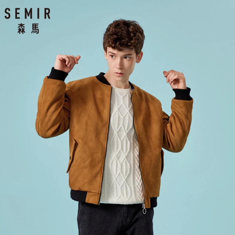 Куртка SEMIR Мужская замшевая Бомбер на молнии мягкая бейсбольная куртка с косым