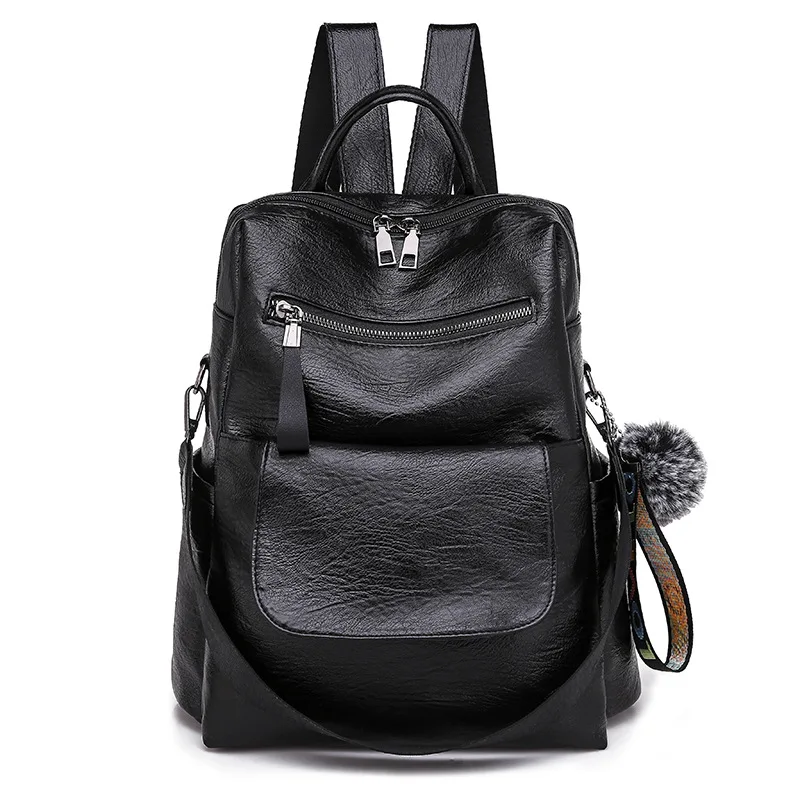 

2018 Women Backpack PU Leather Daypack Hairball school bag for teenage girls Shoulder Bag Travel laptop Bagpack mochila feminina