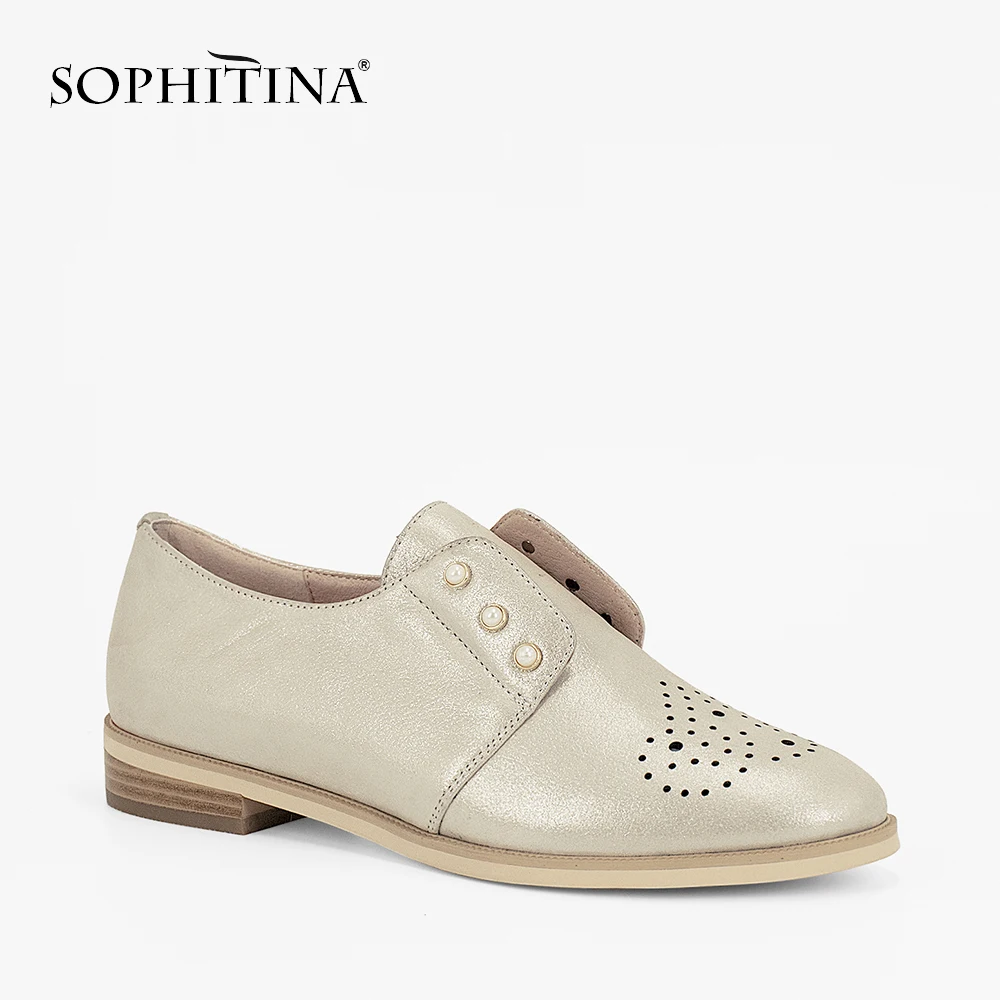

SOPHITINA Handmade Oxford Woman Flats 2019 Autumn Luxury Sheepskin Shoes Retro Round Toe Slip-on Low Heel Office Lady Flats P78