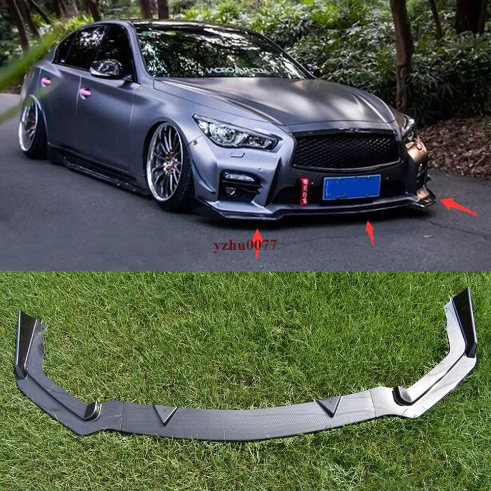 3X Fit For 2014 2017 Infiniti Q50 sport Carbon fiber Front Bumper Lip