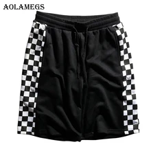 Aolamegs мужские шорты в клетку сбоку, мужские бермуды, пляжные шорты до колена, хип-хоп повседневные спортивные штаны с завязками на талии, свободная уличная одежда