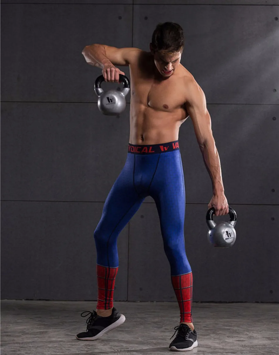 Новые красивые мужчины сжатия Штаны Ironman Супермен тренировки Показать Мышцы Bodycon Колготки Мужские Pro Косплей Штаны брюки с принтом