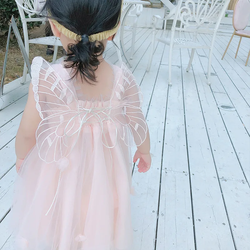 Girls Dresses Summer New Children Wear Clothes Ball Gown Mesh Sleeveless Kids Dress with wings | Детская одежда и обувь