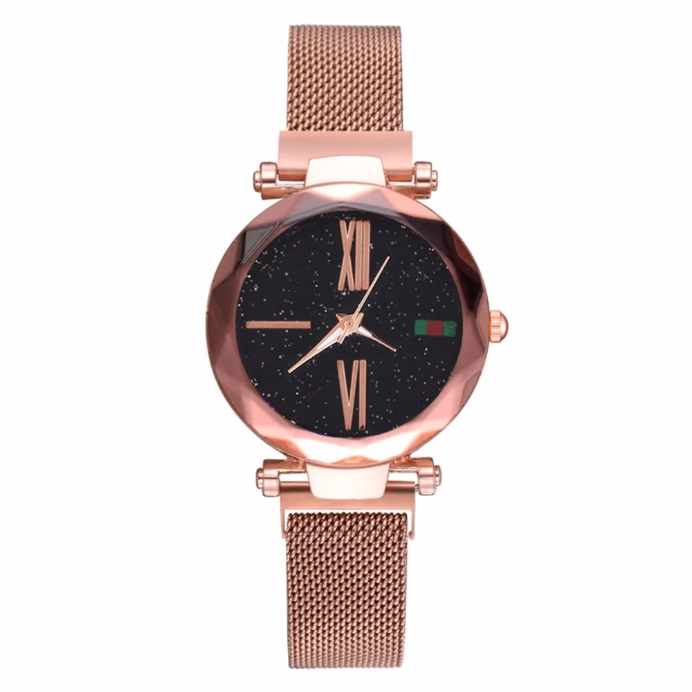 

Women Mesh Magnet Buckle Starry Sky Watch Luxury Fashion Ladies Geometric Surface Roman Numeral Quartz Watches Relogio Feminino
